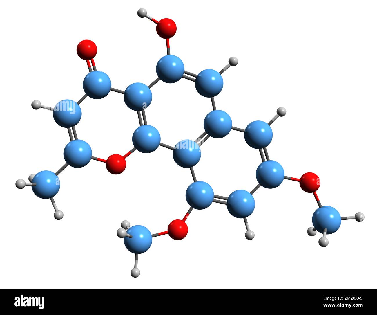 3D immagine di Flavasperone formula scheletrica - struttura chimica molecolare di Asperxanton isolato su sfondo bianco Foto Stock