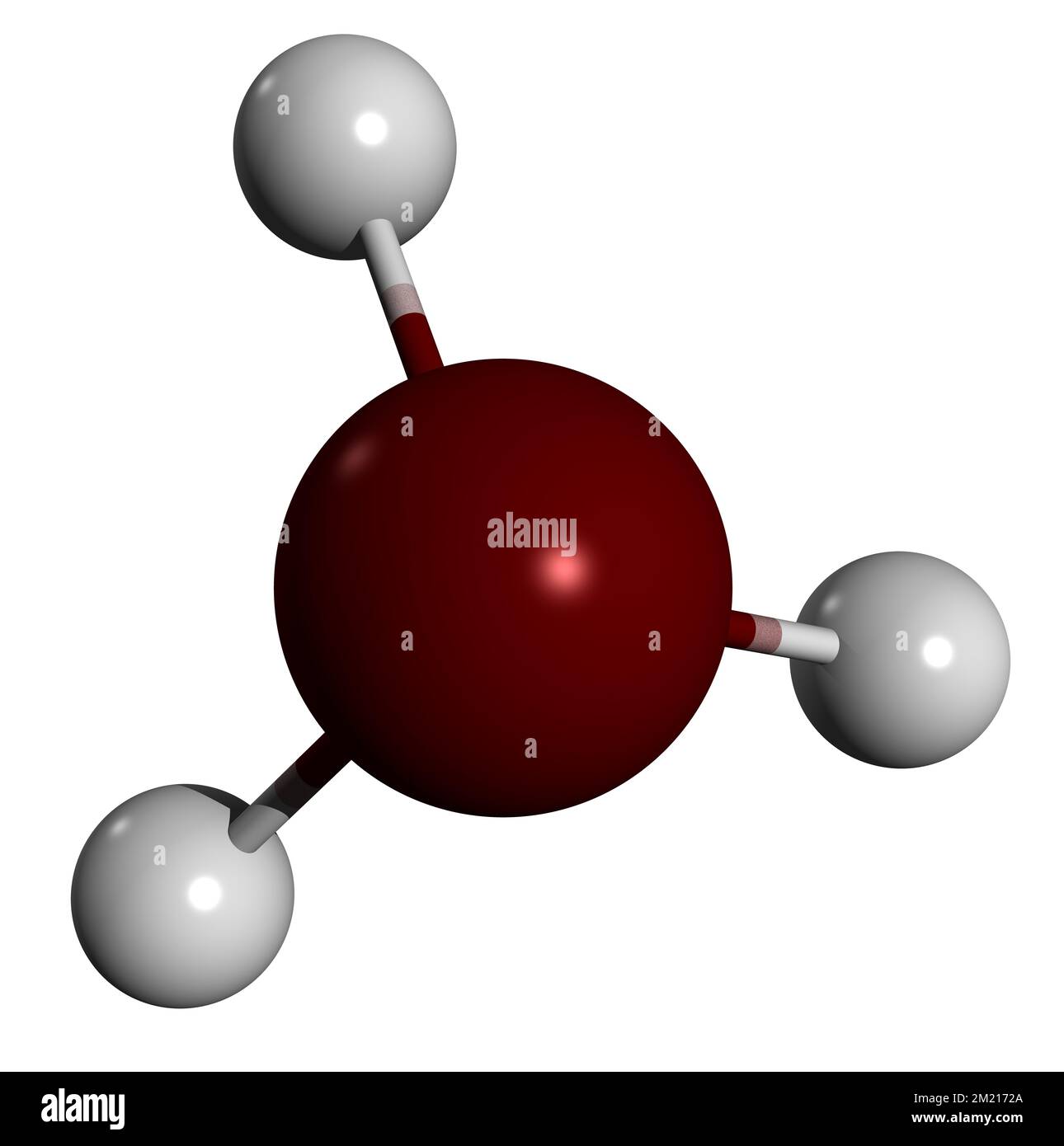 3D immagine della formula scheletrica della fosfina - struttura chimica molecolare dell'idrogeno fosforato isolato su sfondo bianco Foto Stock