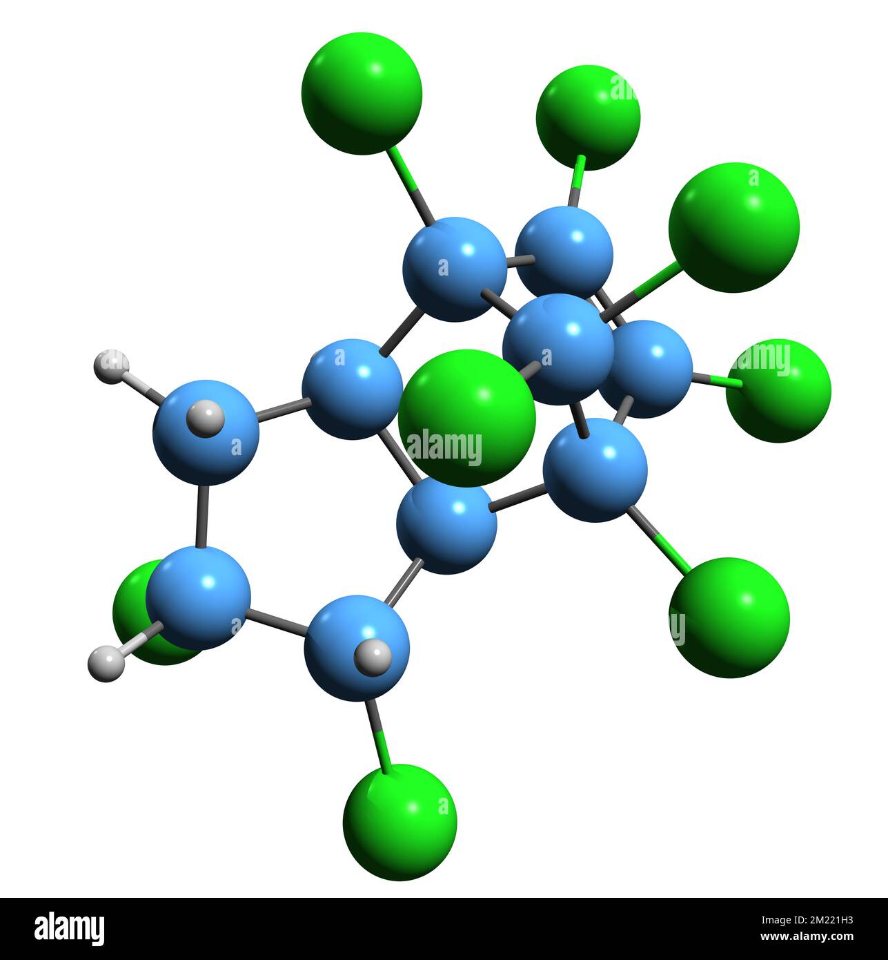 3D immagine di Chlordane formula scheletrica - struttura chimica molecolare del composto organoclorato isolato su sfondo bianco Foto Stock