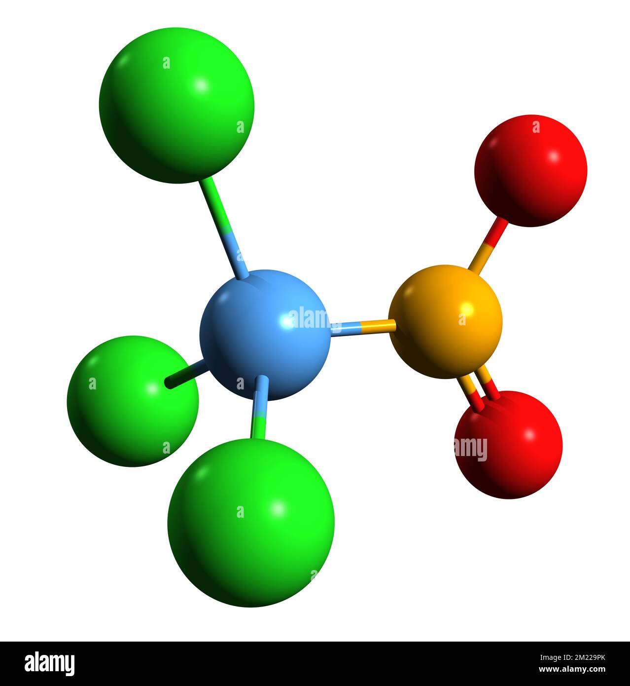 3D immagine della cloropicrina formula scheletrica - struttura chimica molecolare del tricloronitrometano isolato su sfondo bianco Foto Stock