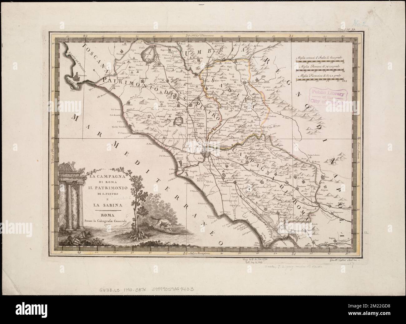 La Campagna di Roma il Patrimonio di S. Pietro e la Sabina , Lazio Italia, carte geografiche, prime opere di Norman B. Leventhal Collezione Map Center 1800 Foto Stock