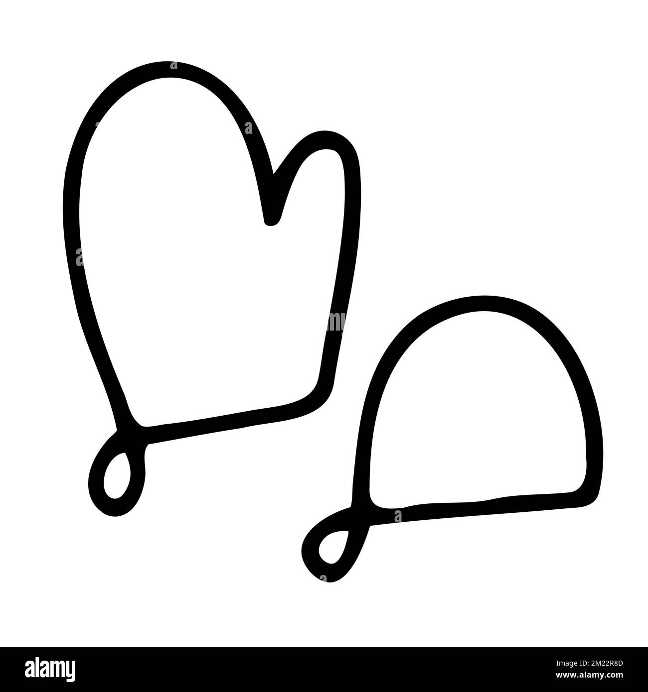 Doodle cucina potholder. Contorno forno-guanto isolato su sfondo bianco. Vestiti per cucinare a casa. Cose di stile culinario retrò. Look vintage carino. Mano- Illustrazione Vettoriale