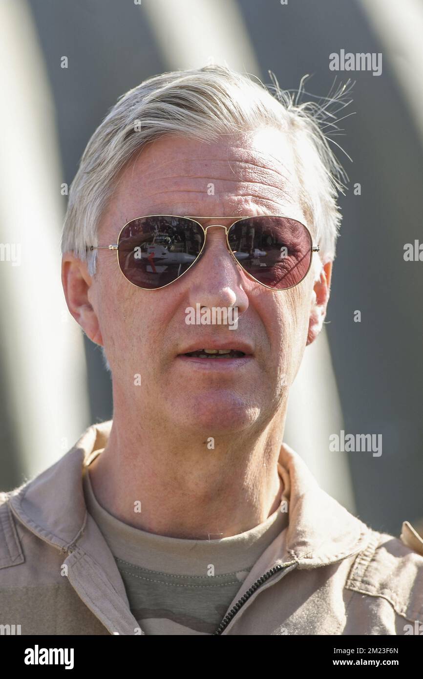 Re Filippo - Filip del Belgio nella foto durante una visita alla base dell'aeronautica militare al Azraq, parte di una visita del re belga ai miliari belgi in Giordania, martedì 15 novembre 2016. BELGA FOTO POOL-FRED SIERAKOWSKI Foto Stock