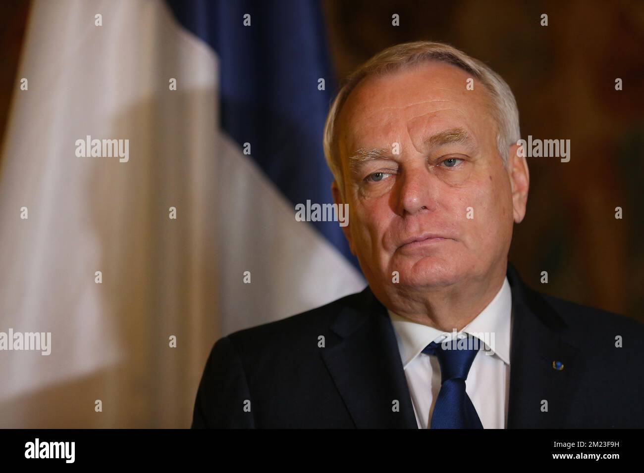 Il ministro degli Esteri francese Jean-Marc Ayrault ha illustrato nel corso di un incontro tra il ministro degli Esteri belga Reynders e il suo omologo francese Ayrault, martedì 15 novembre 2016, al Palazzo Egmont di Bruxelles. Foto Stock