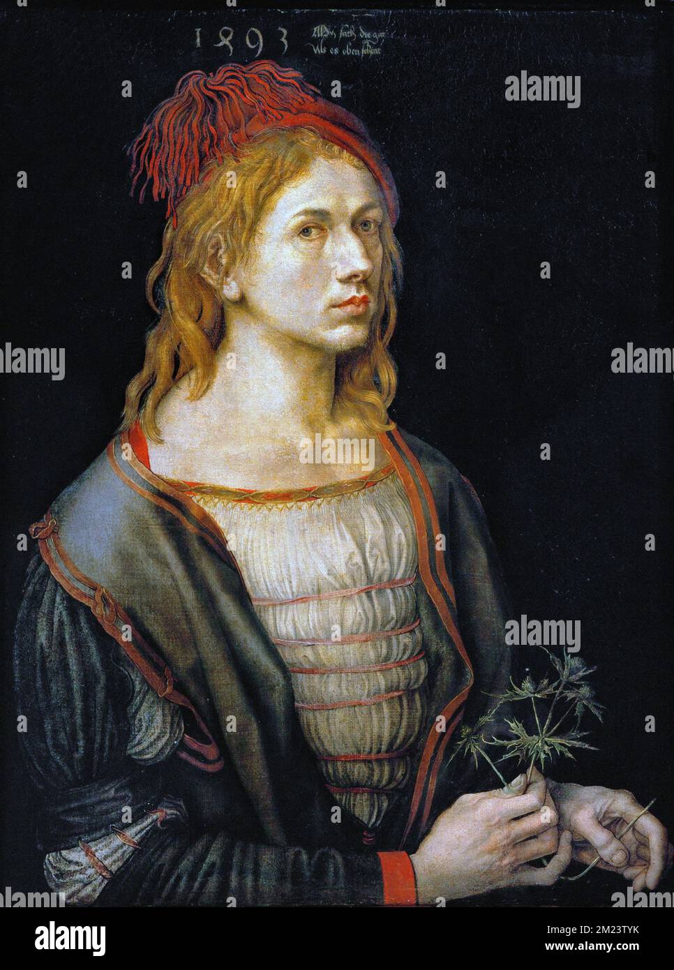 Autoritratto (1493) di Albrecht Dürer, dipinto di Albrecht Dürer, Albrecht Dürer (1471 – 1528), pittore tedesco Foto Stock