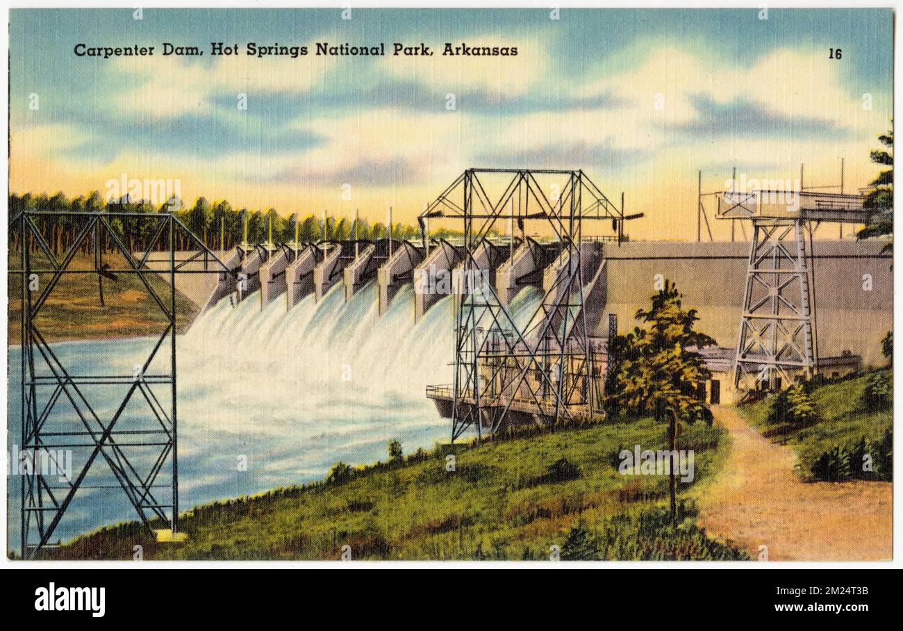 Carpenter Dam, Hot Springs National Park, Arkansas, dighe, impianti industriali, Tichnor Brothers Collection, Cartoline degli Stati Uniti Foto Stock