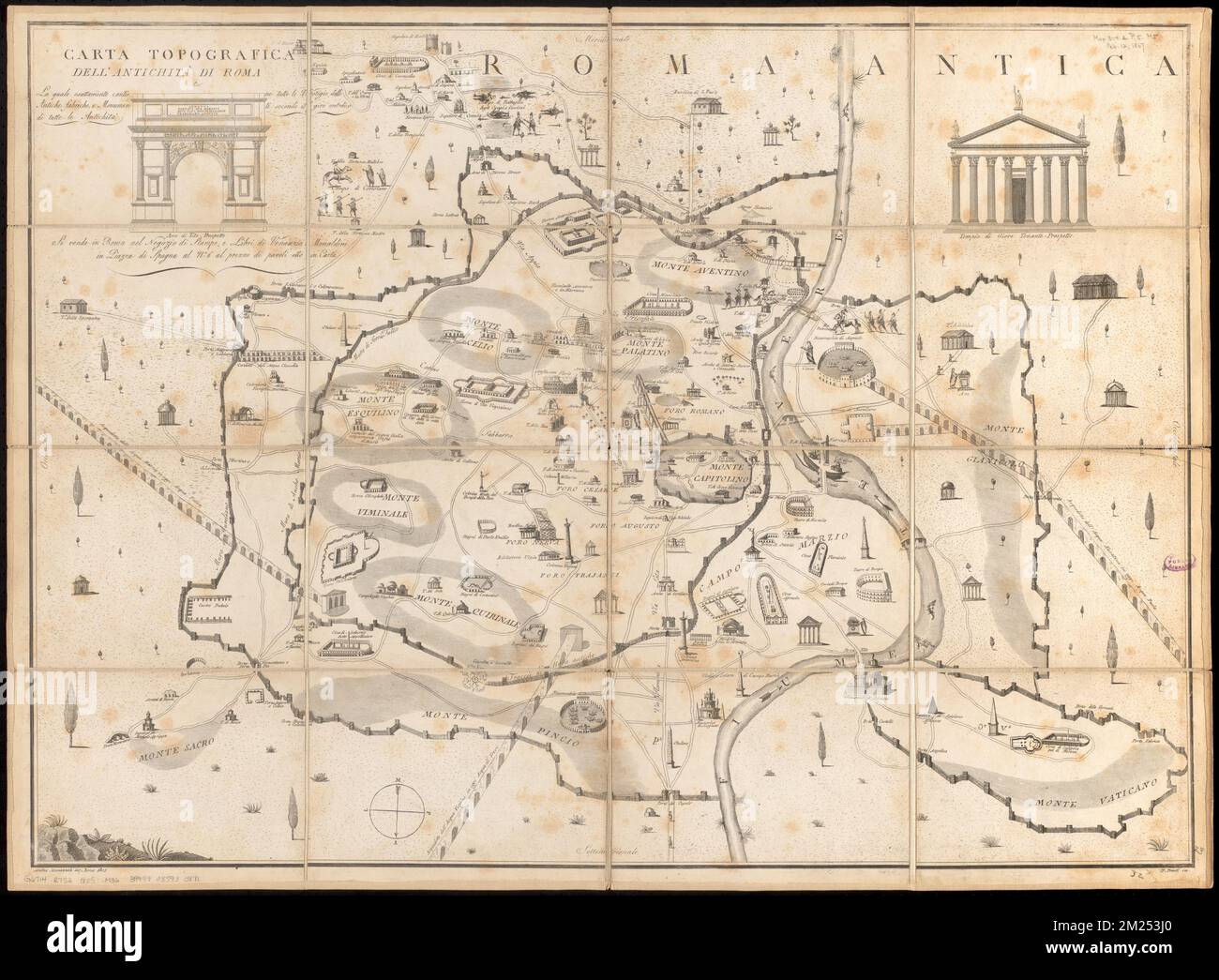 Carta topografica dell'antichità di Roma : la quale è compatibile con tutte le vestiie delle antiche opere, e monumenti secondo il giro metodico di tutte le antichità , edifici, Italia, Roma, opere pittoriche, Roma Italia, geografia storica, carte geografiche, Roma Italia, Antichità, Mappe Norman B. Leventhal Map Center Collection Foto Stock