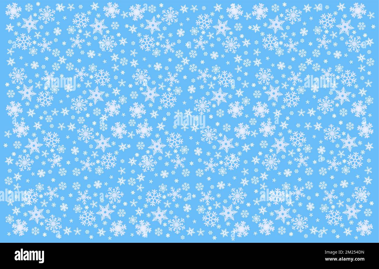 Vari fiocchi di neve su sfondo blu - illustrazione digitale. Foto Stock