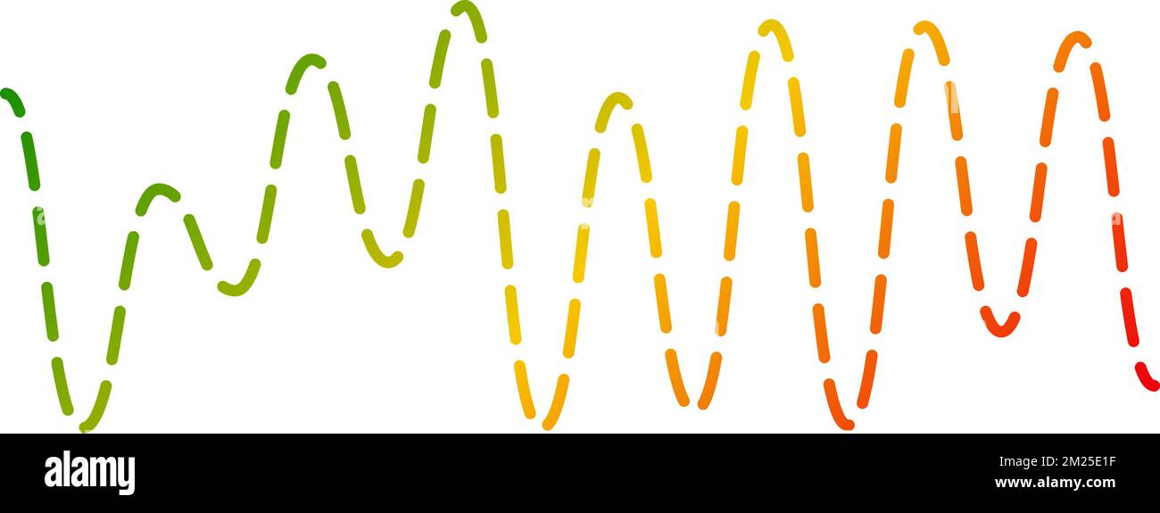 Onda sonora curva colorata. Segnale audio vocale o musicale. Linea sinusoidale tratteggiata. Immagine elettronica della radio. Illustrazione Vettoriale