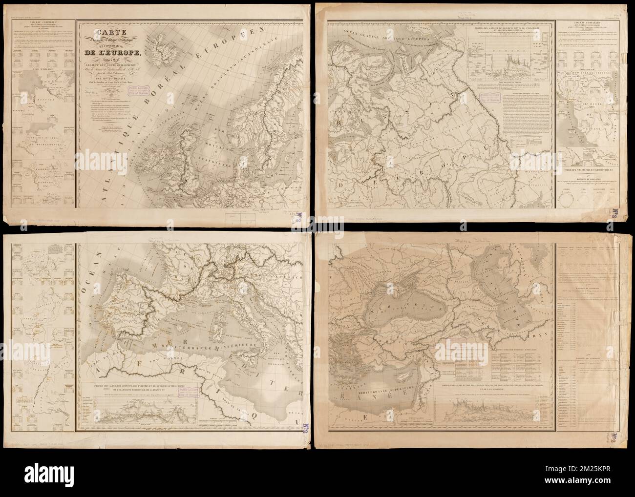 Carte physique, politique, statistique et comparative de l'Europe, dediée à S.E. le Lieutt. Génl. Comte Guilleminot Pair de France et Ambassadeur de S.M.T.C. près de la porte Ottomane , Europe, Mappe Norman B. Leventhal Map Center Collection Foto Stock