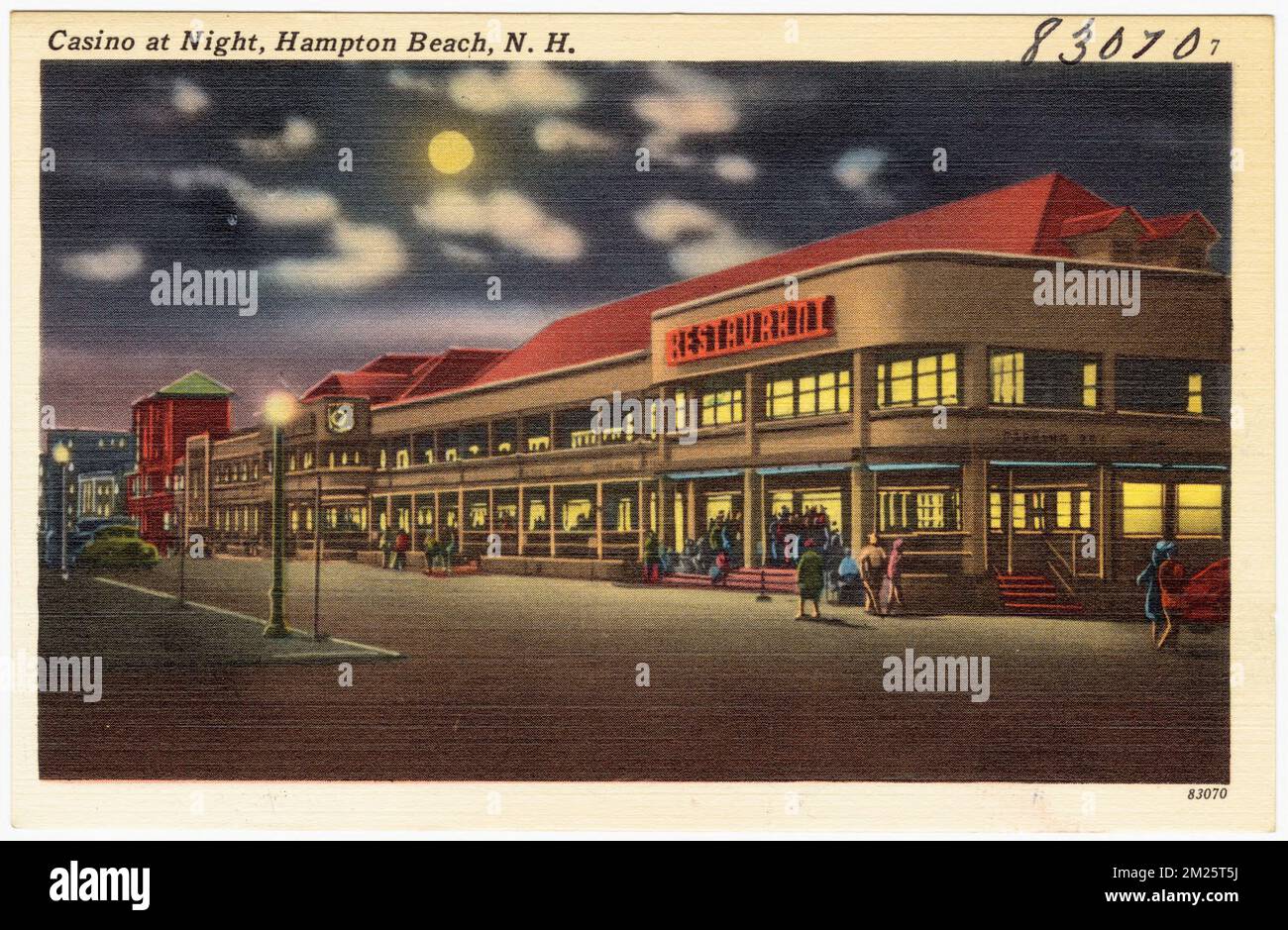 Casinò di notte, Hampton Beach, N.H. , Sport & strutture ricreative, Tichnor Brothers Collection, cartoline degli Stati Uniti Foto Stock