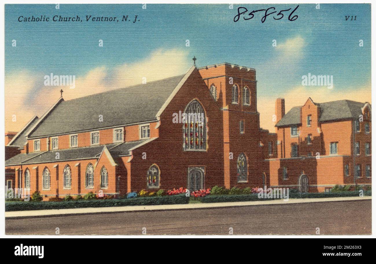 Chiesa cattolica, Ventnor, N. J., Chiese, Tichnor Brothers Collection, Cartoline degli Stati Uniti Foto Stock