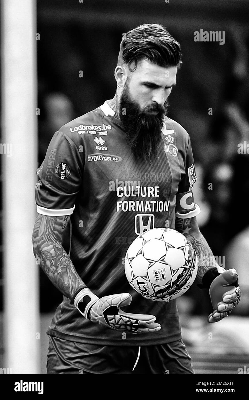 Anthony Sadin, portiere dell'Unione, ha mostrato la sua immagine durante la partita della Jupiler Pro League tra Lierse e Union Saint-Gilloise, a Lier, sabato 06 maggio 2017, il giorno 7 (su 10) del Play-off 2A del campionato di calcio belga. FOTO DI BELGA BRUNO FAHY Foto Stock