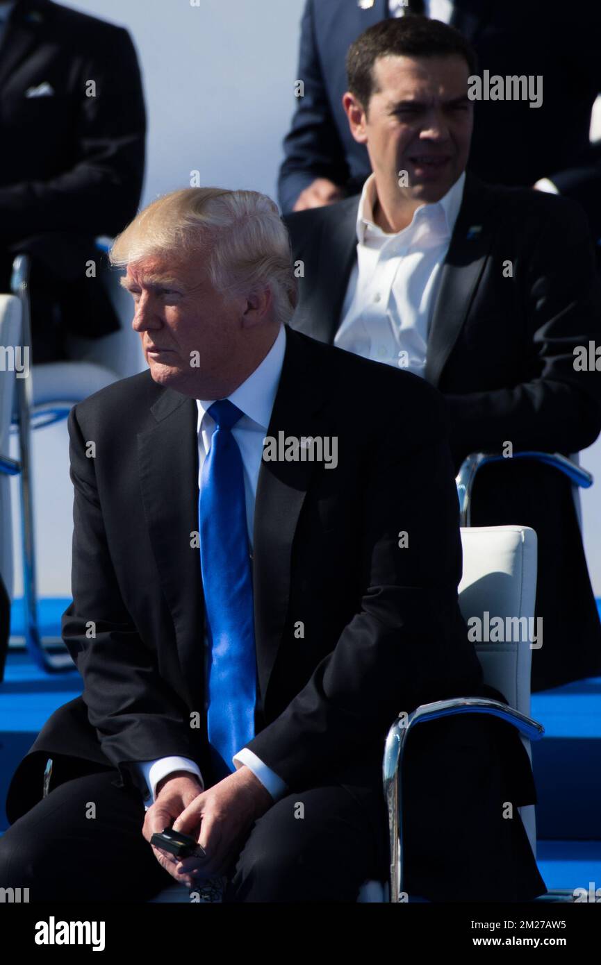 Il Presidente DEGLI STATI UNITI Donald Trump ha illustrato durante la cerimonia di consegna del nuovo quartier generale della NATO, North Atlantic Treaty Organization, a Evere, Bruxelles, giovedì 25 maggio 2017. BELGA FOTO PISCINA MELANIE WENGER Foto Stock