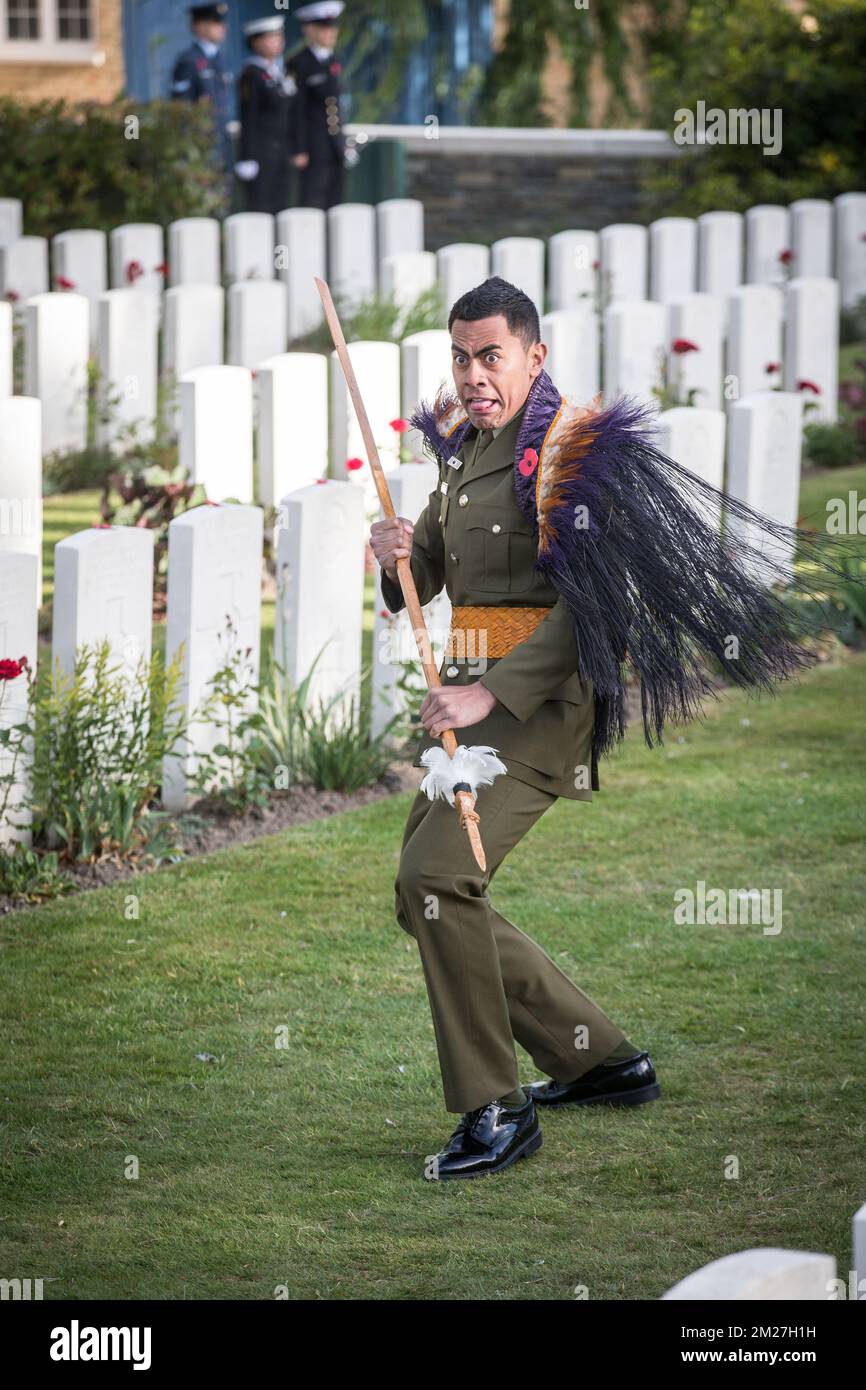 L'immagine mostra la commemorazione nazionale neozelandese del centenario della battaglia di Messines Ridge, a Mesen (Messines), mercoledì 07 giugno 2017. Oggi (07/06/2017) ricorre il 100th° anniversario dell'inizio del 'Mijnenslag' (Battaglia delle miniere) a Mesen, durante la prima guerra mondiale. BELGA FOTO KURT DESPLENTER Foto Stock