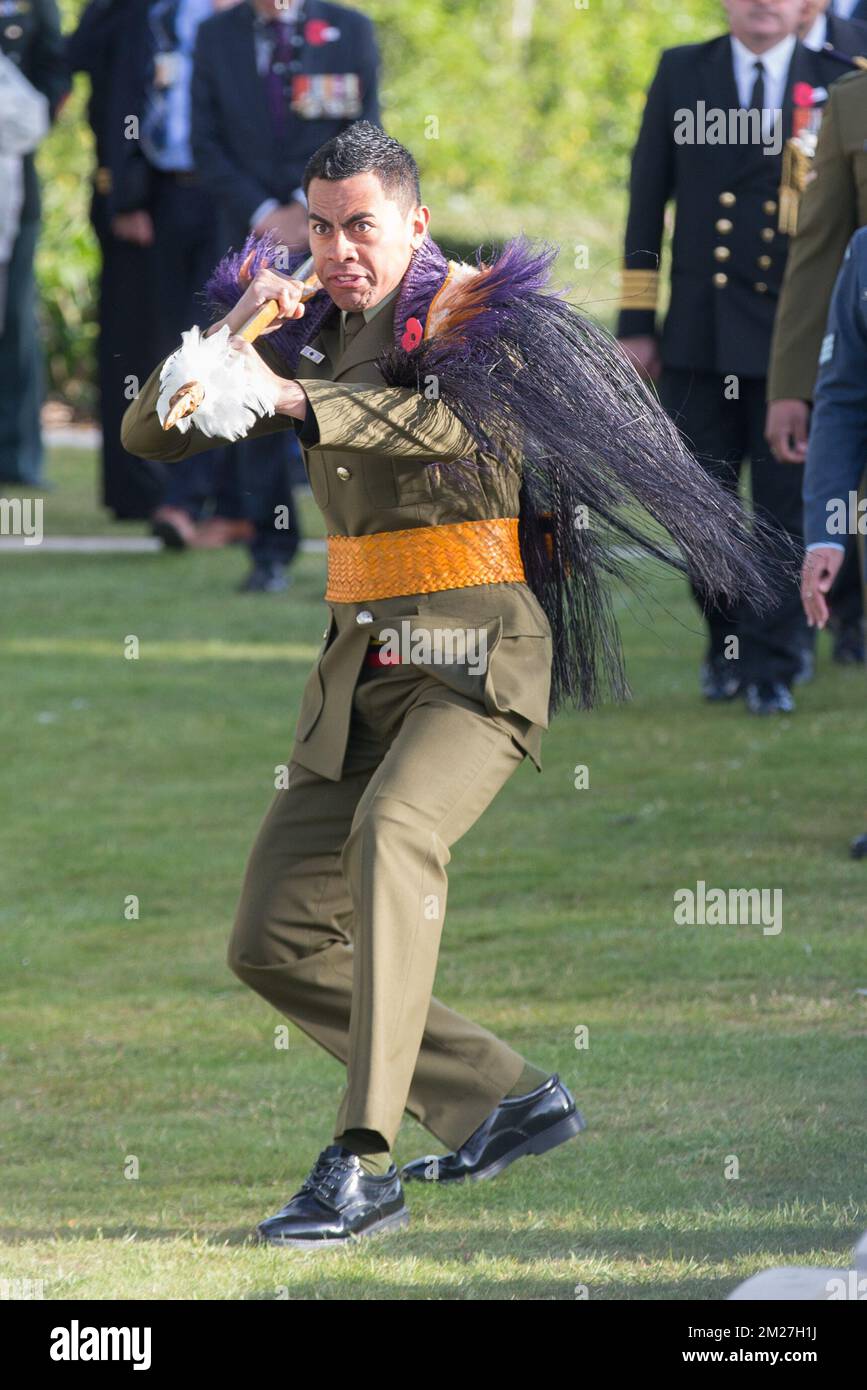 L'immagine mostra la commemorazione nazionale neozelandese del centenario della battaglia di Messines Ridge, a Mesen (Messines), mercoledì 07 giugno 2017. Oggi (07/06/2017) ricorre il 100th° anniversario dell'inizio del 'Mijnenslag' (Battaglia delle miniere) a Mesen, durante la prima guerra mondiale. BELGA FOTO KURT DESPLENTER Foto Stock