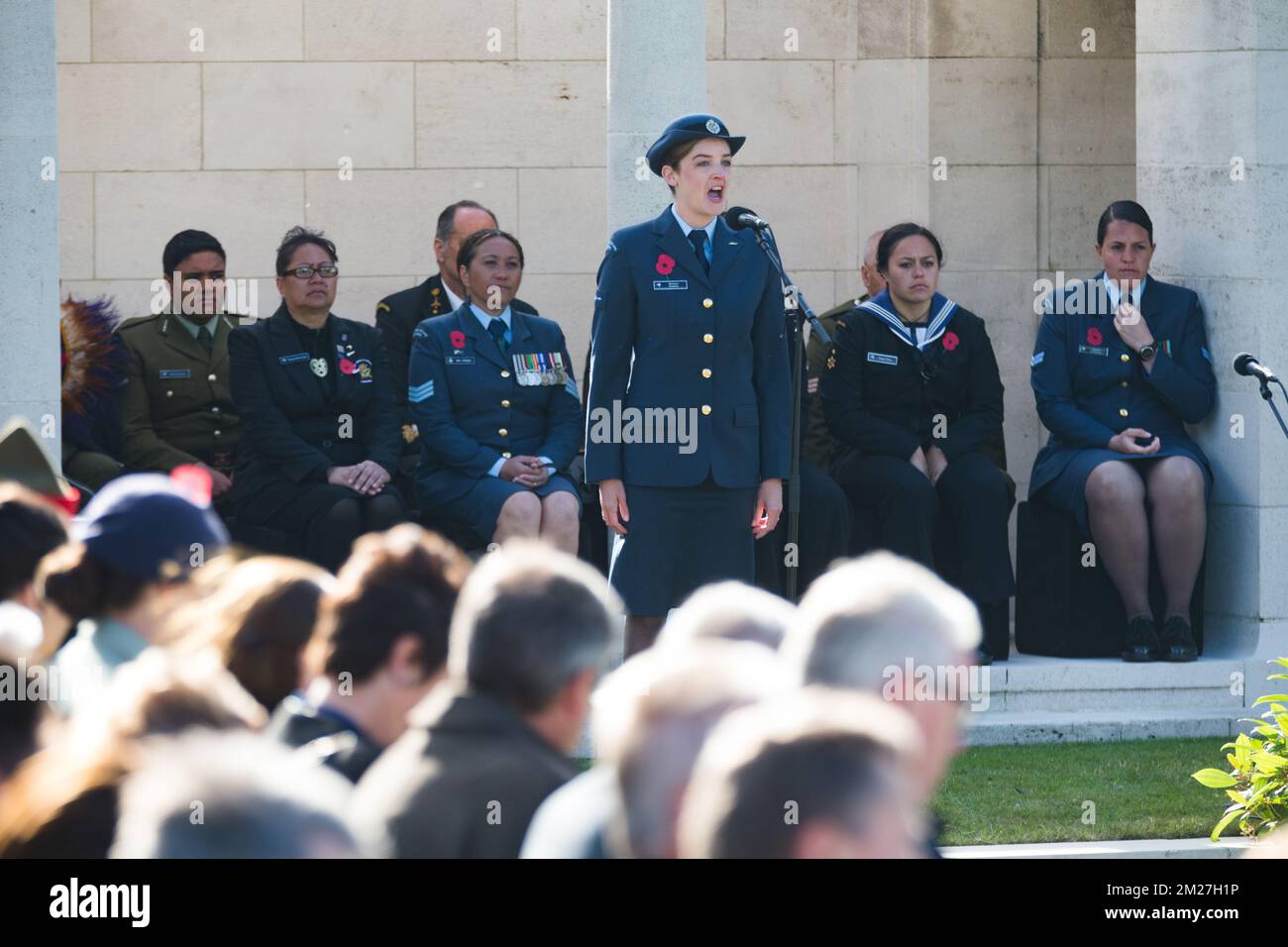 L'immagine mostra la commemorazione nazionale neozelandese del centenario della battaglia di Messines Ridge, a Mesen (Messines), mercoledì 07 giugno 2017. Oggi (07/06/2017) ricorre il 100th° anniversario dell'inizio del 'Mijnenslag' (Battaglia delle miniere) a Mesen, durante la prima guerra mondiale. BELGA FOTO KURT DESPLENTER Foto Stock