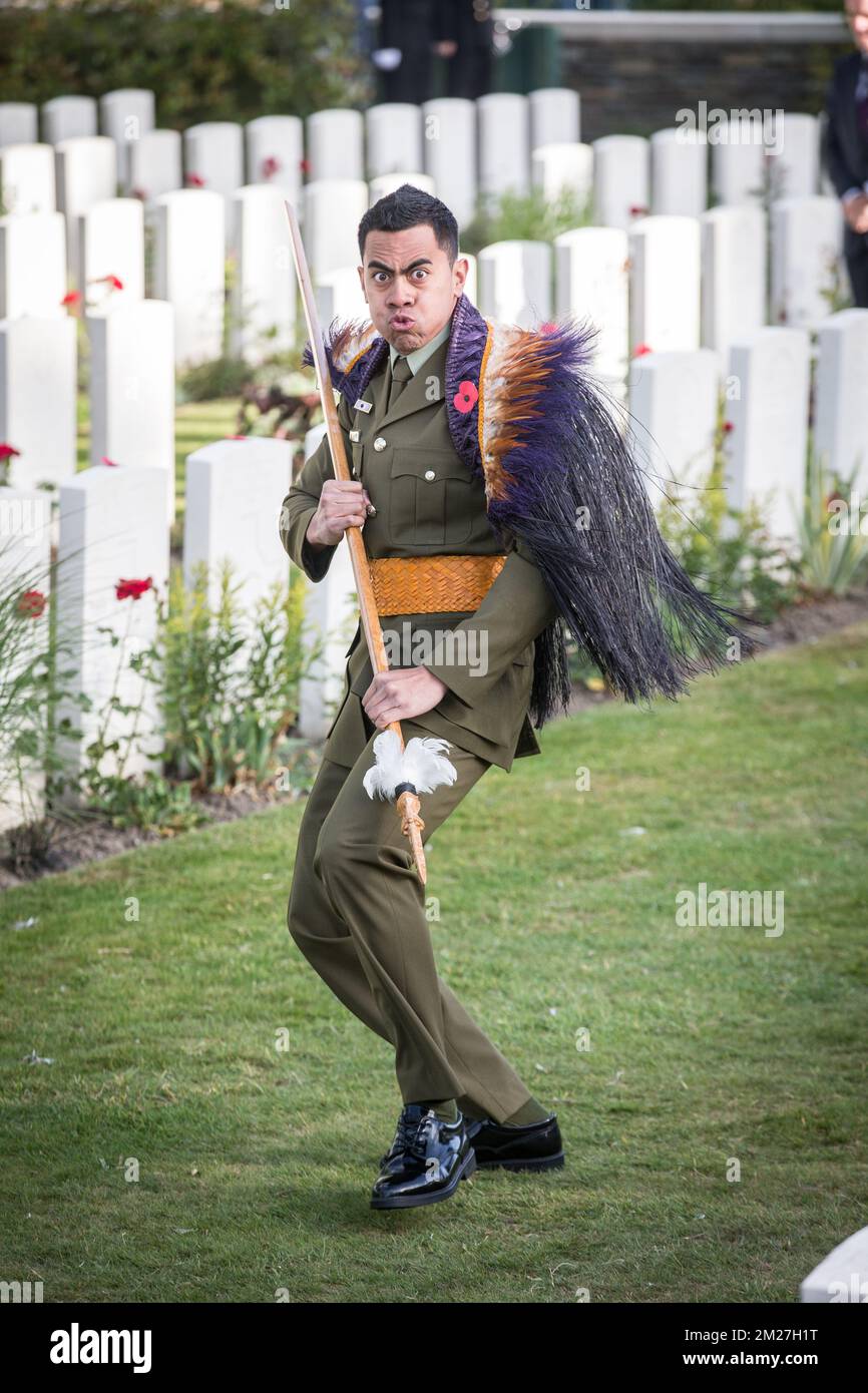 L'immagine mostra la commemorazione nazionale neozelandese del centenario della battaglia di Messines Ridge, a Mesen (Messines), mercoledì 07 giugno 2017. Oggi (07/06/2017) ricorre il 100th° anniversario dell'inizio del 'Mijnenslag' (Battaglia delle miniere) a Mesen, durante la prima guerra mondiale. BELGA FOTO KURT DESPLENTER Foto Stock