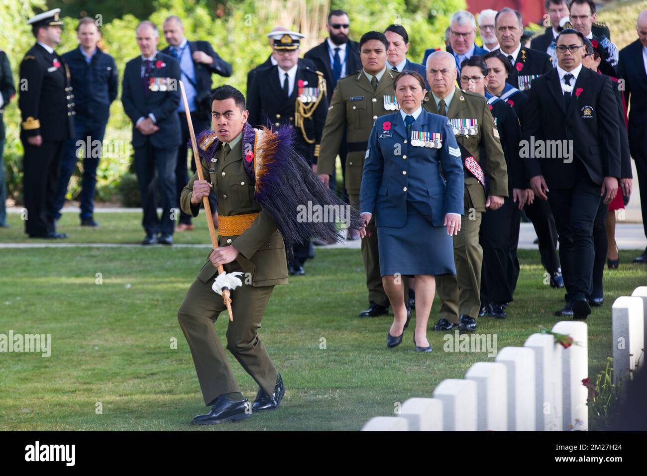 L'immagine mostra la commemorazione nazionale neozelandese del centenario della battaglia di Messines Ridge, a Mesen (Messines), mercoledì 07 giugno 2017. Oggi (07/06/2017) ricorre il 100th° anniversario dell'inizio del 'Mijnenslag' (Battaglia delle miniere) a Mesen, durante la prima guerra mondiale. BELGA FOTO KURT DESPLENTER Foto Stock