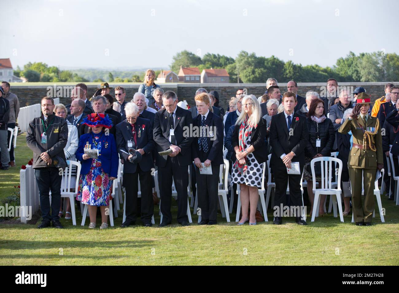 L'immagine mostra la commemorazione nazionale neozelandese del centenario della battaglia di Messines Ridge, a Mesen (Messines), mercoledì 07 giugno 2017. Oggi (07/06/2017) ricorre il 100th° anniversario dell'inizio del 'Mijnenslag' (Battaglia delle miniere) a Mesen, durante la prima guerra mondiale. BELGA FOTO KURT DESPLENTER Foto Stock