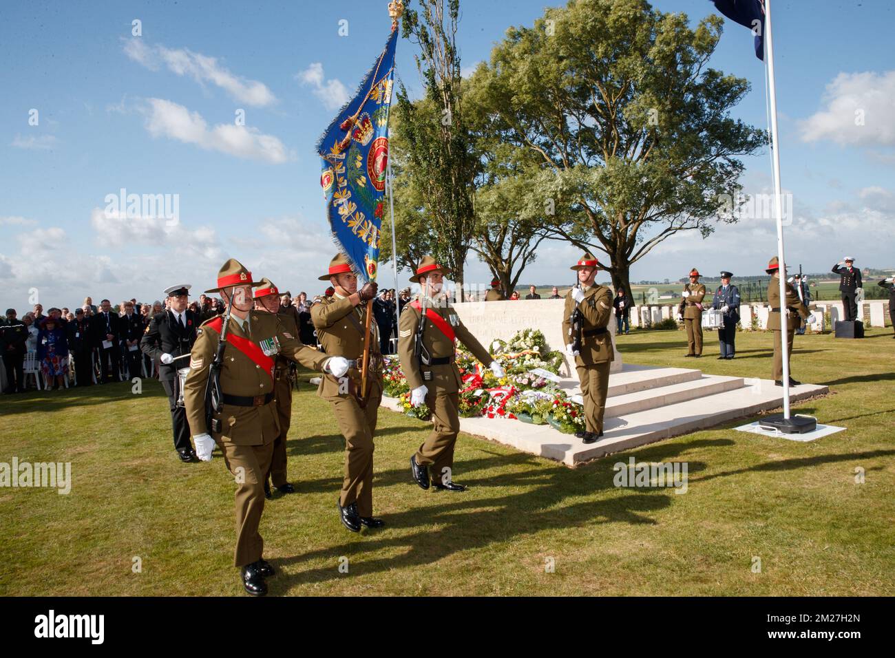 L'immagine mostra la commemorazione nazionale neozelandese del centenario della battaglia di Messines Ridge, a Mesen (Messines), mercoledì 07 giugno 2017. Oggi (07/06/2017) ricorre il 100th° anniversario dell'inizio del 'Mijnenslag' (Battaglia delle miniere) a Mesen, durante la prima guerra mondiale. BELGA FOTO KURT DESPLENTER Foto Stock