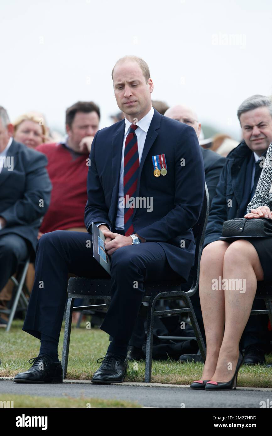 Il principe britannico Guglielmo il Duca di Cambridge ha raffigurato durante la commemorazione del centenario della battaglia di Messines Ridge, presso l'Isola d'Irlanda Peace Park, a Mesen (Messines), mercoledì 07 giugno 2017. Oggi (07/06/2017) ricorre il 100th° anniversario dell'inizio del 'Mijnenslag' (Battaglia delle miniere) a Mesen, durante la prima guerra mondiale. BELGA FOTO KURT DESPLENTER Foto Stock
