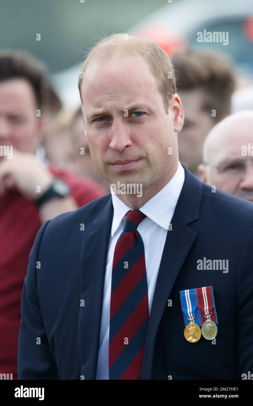 Il principe britannico Guglielmo il Duca di Cambridge ha raffigurato durante la commemorazione del centenario della battaglia di Messines Ridge, presso l'Isola d'Irlanda Peace Park, a Mesen (Messines), mercoledì 07 giugno 2017. Oggi (07/06/2017) ricorre il 100th° anniversario dell'inizio del 'Mijnenslag' (Battaglia delle miniere) a Mesen, durante la prima guerra mondiale. BELGA FOTO KURT DESPLENTER Foto Stock
