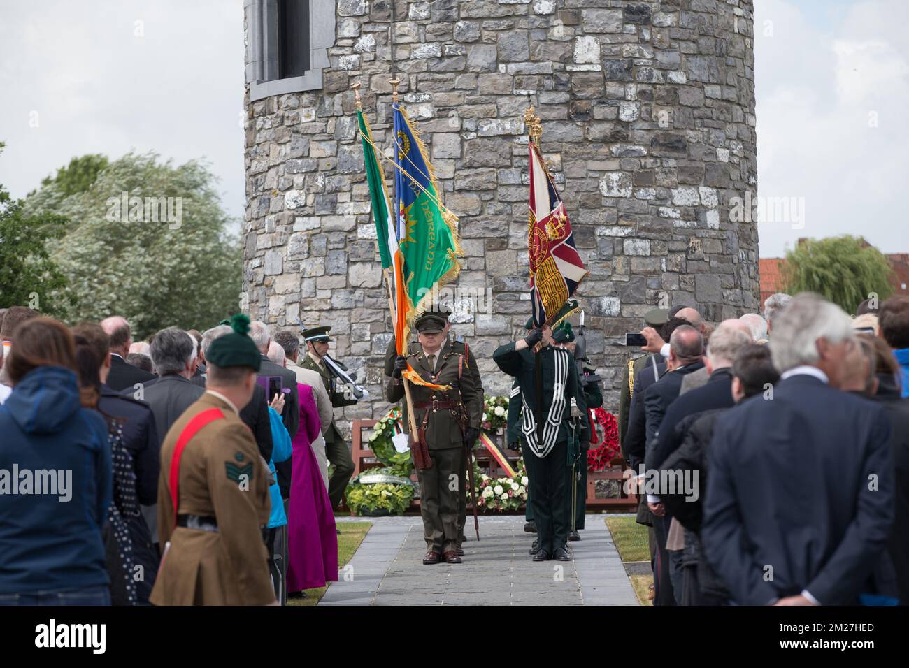 L'immagine mostra la commemorazione del centenario della battaglia di Messines Ridge, presso il Parco della Pace dell'Isola d'Irlanda, a Mesen (Messines), mercoledì 07 giugno 2017. Oggi (07/06/2017) ricorre il 100th° anniversario dell'inizio del 'Mijnenslag' (Battaglia delle miniere) a Mesen, durante la prima guerra mondiale. BELGA FOTO KURT DESPLENTER Foto Stock