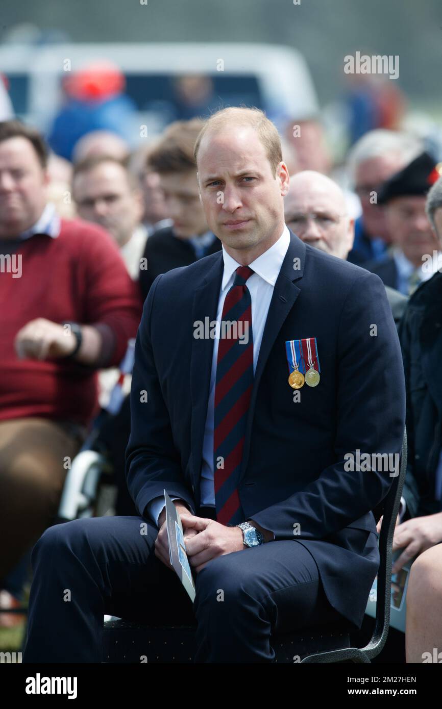 Il principe britannico Guglielmo il Duca di Cambridge ha raffigurato durante la commemorazione del centenario della battaglia di Messines Ridge, presso l'Isola d'Irlanda Peace Park, a Mesen (Messines), mercoledì 07 giugno 2017. Oggi (07/06/2017) ricorre il 100th° anniversario dell'inizio del 'Mijnenslag' (Battaglia delle miniere) a Mesen, durante la prima guerra mondiale. BELGA FOTO KURT DESPLENTER Foto Stock