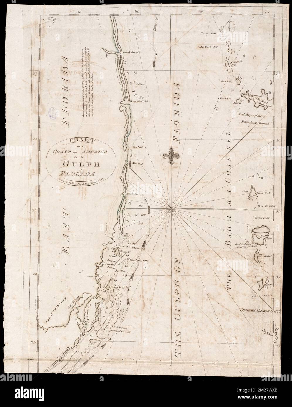 Carta della costa dell'America thro' il Gulph della Florida , carte nautiche, Florida, stretto di, prime opere al 1800, coste, Florida, Mappe, prime opere al 1800, Atlantic Coast Fla, Mappe, prime opere al 1800, Gulf Coast Fla, Mappe, prime opere al 1800 Norman B. Leventhal Map Center Collection Foto Stock