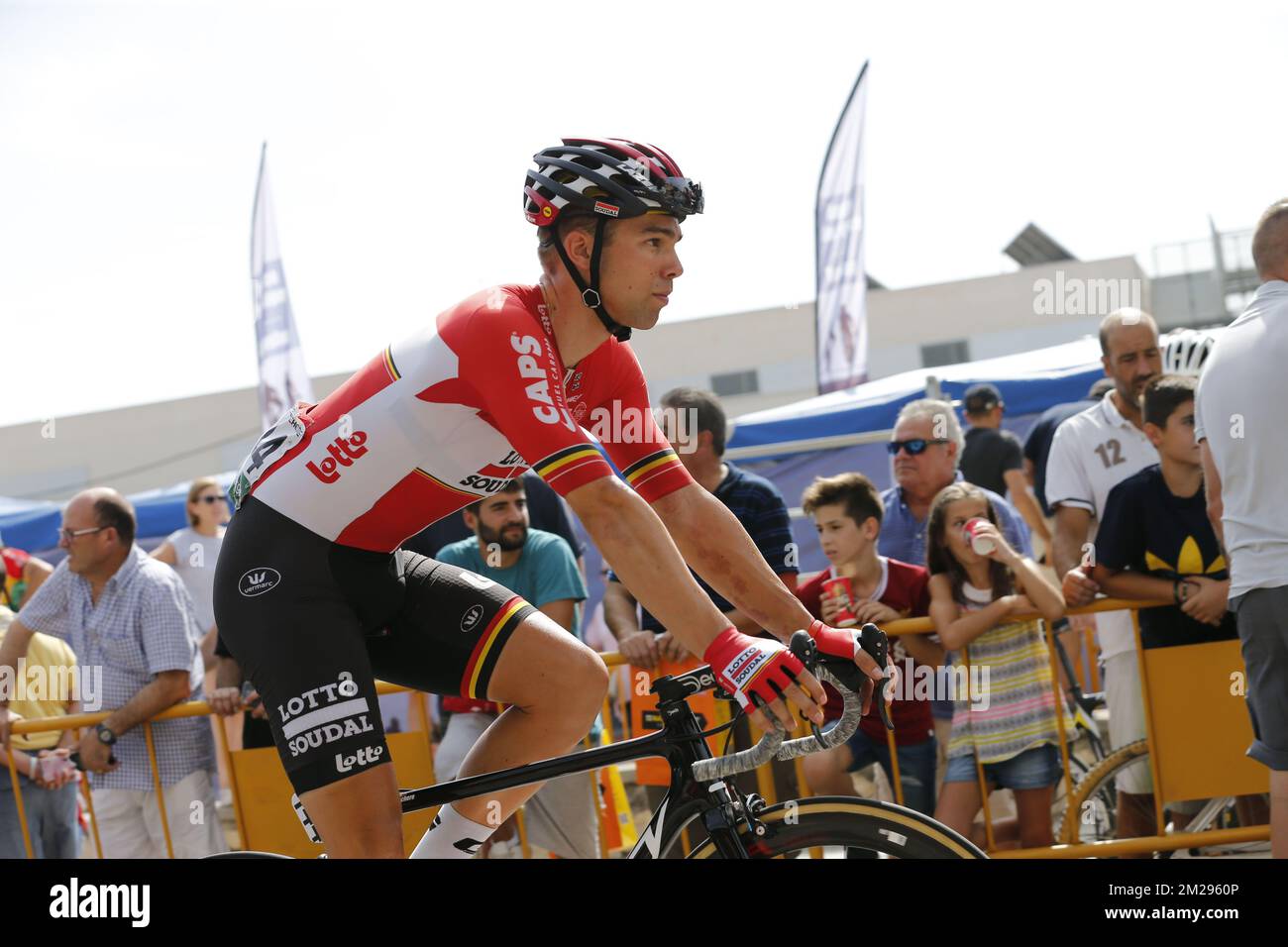 Il belga Jens Debusschere di Lotto Soudal ha raffigurato alla settima tappa la 72nd° edizione del 'Vuelta a Espana' Tour di Spagna, gara ciclistica 207 da Lliria a Cuenca, venerdì 25 agosto 2017. FOTO DI BELGA YUZURU SUNADA Foto Stock