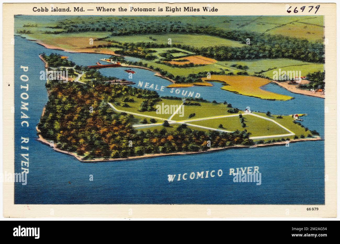 Cobb Island, Md -- dove il Potomac è largo otto miglia, Rivers, Tichnor Brothers Collection, cartoline degli Stati Uniti Foto Stock
