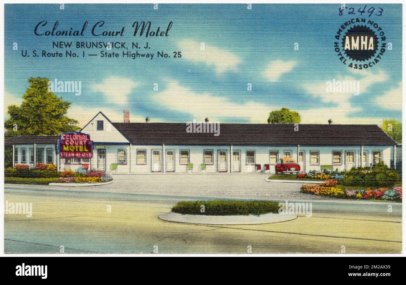 Colonial Court Motel, New Brunswick, N. J., U. S. Route no 1 -- autostrada statale n. 25 , Motel, Tichnor Brothers Collection, cartoline degli Stati Uniti Foto Stock