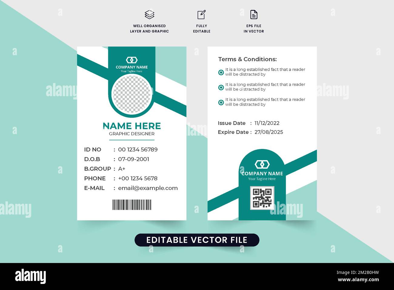 Design minimalista per carte d'identità con forme geometriche creative. Vettore di layout della carta d'identità per uffici o organizzazioni accademiche. Carta d'identità professionale desiderata Illustrazione Vettoriale