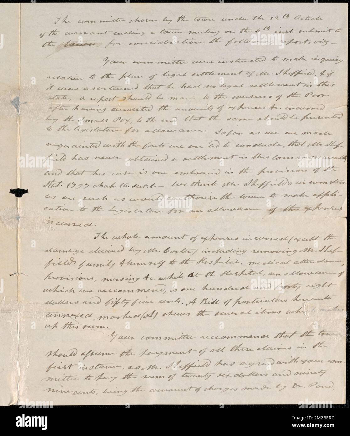 Comitato per le spese relative al pox piccolo, 1832 , Smallpox. Documenti storici della città di Westborough - documenti amministrativi Foto Stock
