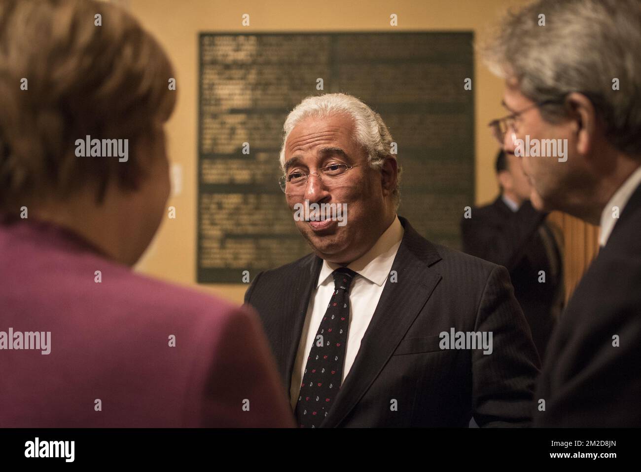 Il primo ministro portoghese Antonio Costa ha fatto una foto durante una cena informale per i capi di Stato europei, ospitata dal primo ministro belga presso il castello "Val Duchesse - Hertoginnedal" di Auderghem - Oudergem, Bruxelles giovedì 22 febbraio 2018. BELGA PHOTO CHANCELLLLERIE DEL PRIMO MINISTRO Foto Stock
