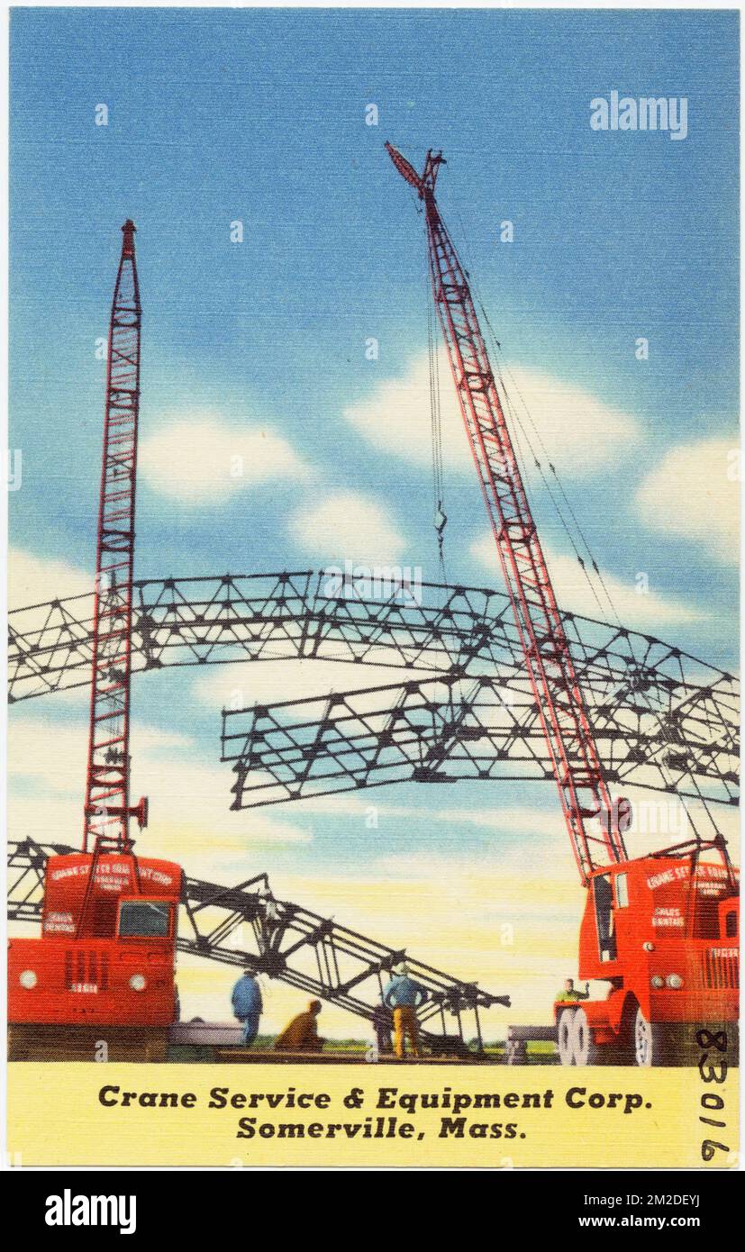 Crane Service & Equipment Corp., Somerville, Mass. , Macchine di sollevamento, Tichnor Brothers Collection, cartoline degli Stati Uniti Foto Stock