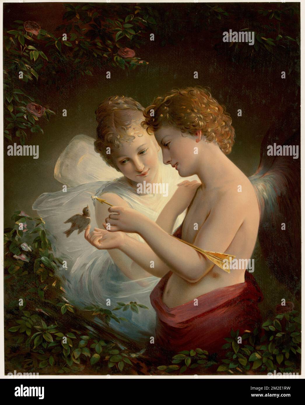 Cupido e Psiche , dei, divinità cupida romana, divinità psiche greca. Louis Prang & Company Collection Foto Stock