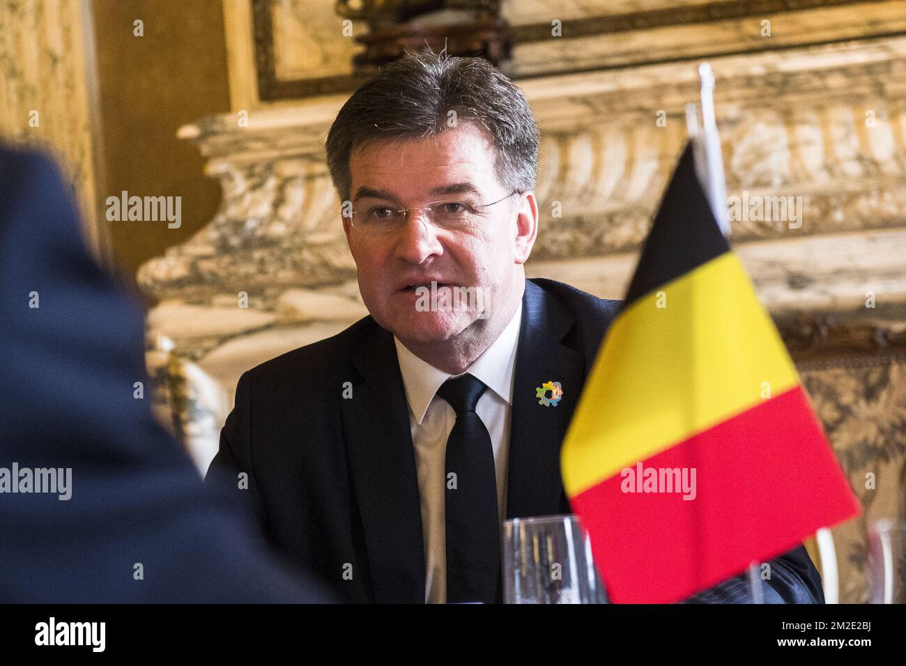 Il Presidente del Generale delle Nazioni Unite Assemblee Miroslav Lajcak ha illustrato nel corso di un incontro tra il Ministro degli Esteri belga e il Presidente del Generale delle Nazioni Unite Assemblee, martedì 27 marzo 2018, presso il Palazzo Egmont di Bruxelles. FOTO DI BELGA LAURIE DIEFFEMBACQ Foto Stock