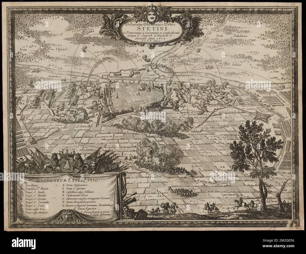 Delineatio obsidionis urbis Stetini in Pomerania à Cesareanis et Confoederatis incaeptae d. Septembo. Et derelictae d. Novemb. Anni 1659 , Guerra Svedese-Polacca, 1655-1660, Campagne, carte geografiche, Prime opere del 1800, Szczecin Polonia, Mappe, prime opere del 1800 Norman B. Leventhal Map Center Collection Foto Stock