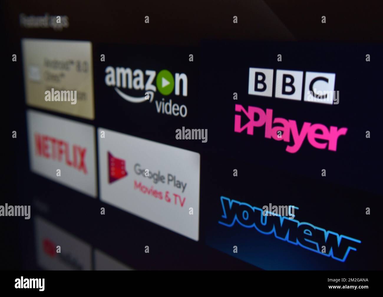 Foto del file datata 19/03/19 di una foto di stock di applicazioni di visualizzazione dei programmi, tra cui, amazon video, BBC iPlayer, Netflix, Google Play e youview, come BBC iPlayer è in ritardo dietro Netflix e Disney+ sull'esperienza utente, ma batte gli altri rivali, un watchdog ha detto. Foto Stock