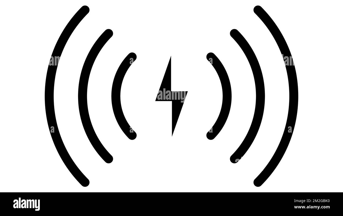 Icona di ricarica wireless, logo del caricabatteria rapido, simbolo del fulmine del telefono wifi Illustrazione Vettoriale