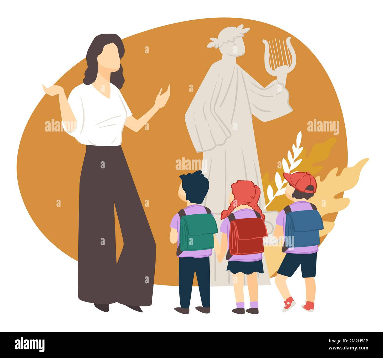 Guida che spiega la cultura antica ai bambini nel museo Illustrazione Vettoriale