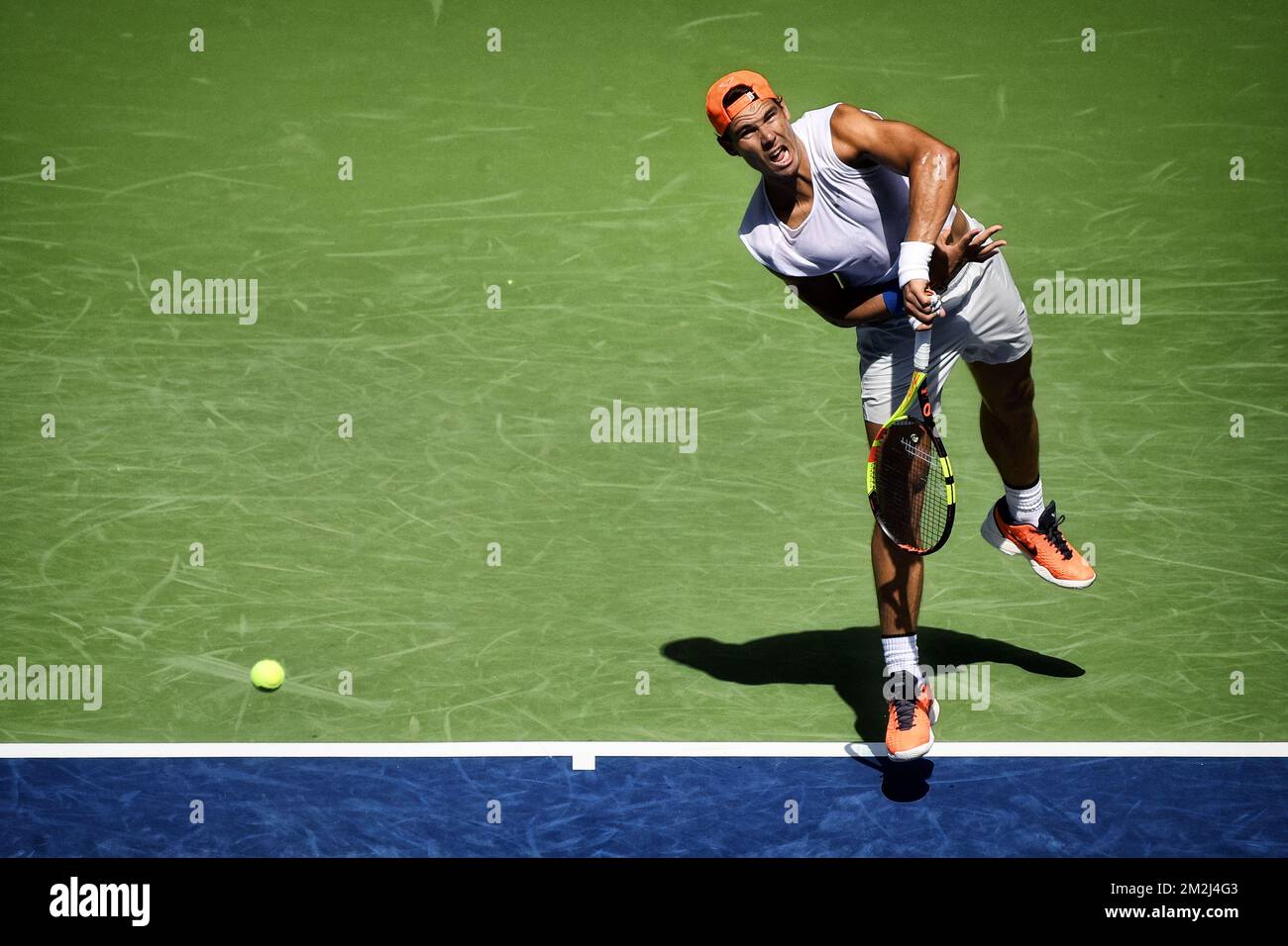 Lo spagnolo Rafael Nadal ha mostrato in azione durante una sessione di allenamento in vista del torneo di tennis US Open Grand Slam 118th, a Flushing Meadow, a New York City, USA, venerdì 24 agosto 2018. FOTO DI BELGA YORICK JANSENS Foto Stock