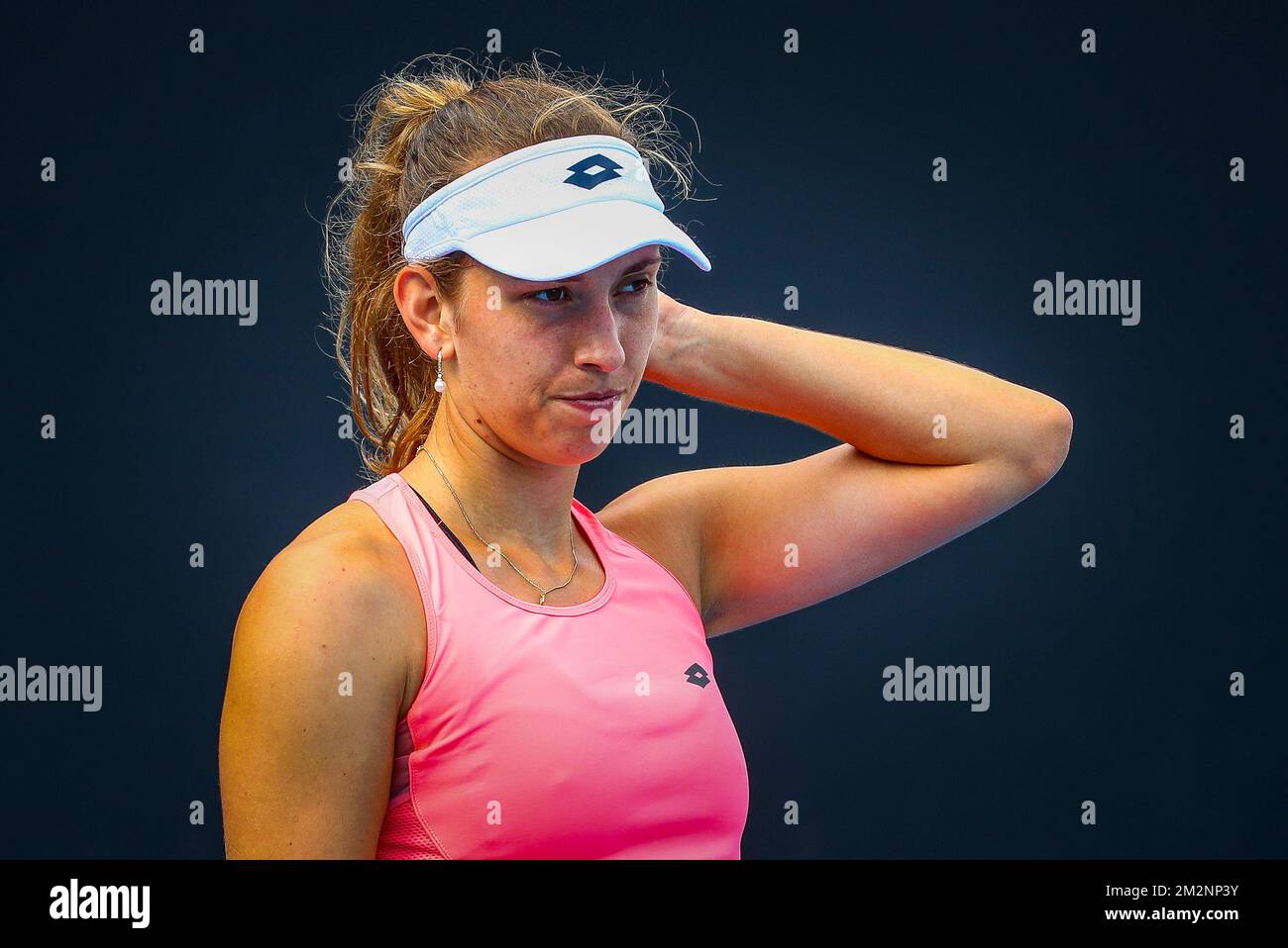 Elise Mertens è stato raffigurato in azione durante una sessione di allenamento al Grand Slam di tennis 'Australian Open', sabato 12 gennaio 2019 a Melbourne Park, Melbourne, Australia. Questo primo grande slam della stagione si svolgerà dal 14 al 27 gennaio. FOTO DI BELGA PATRICK HAMILTON Foto Stock