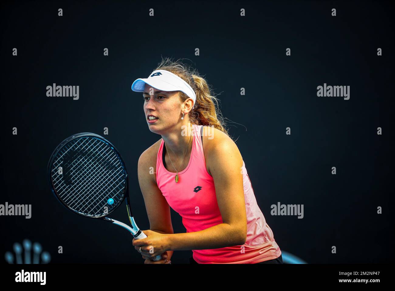 Elise Mertens è stato raffigurato in azione durante una sessione di allenamento al Grand Slam di tennis 'Australian Open', sabato 12 gennaio 2019 a Melbourne Park, Melbourne, Australia. Questo primo grande slam della stagione si svolgerà dal 14 al 27 gennaio. FOTO DI BELGA PATRICK HAMILTON Foto Stock