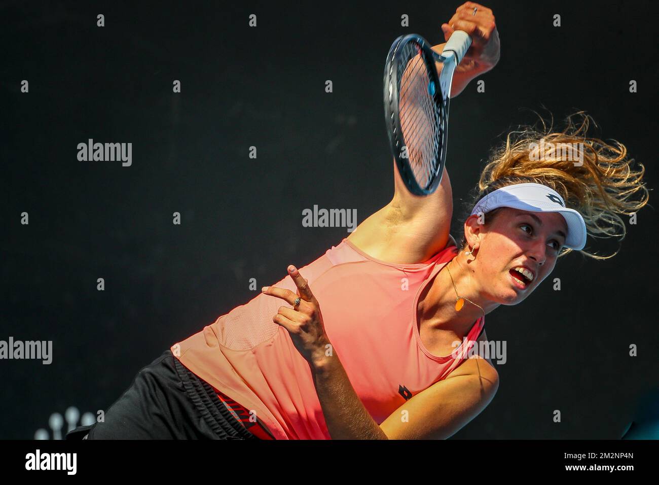 Elise Mertens è stato raffigurato in azione durante una sessione di allenamento al Grand Slam di tennis 'Australian Open', sabato 12 gennaio 2019 a Melbourne Park, Melbourne, Australia. Questo primo grande slam della stagione si svolgerà dal 14 al 27 gennaio. FOTO DI BELGA PATRICK HAMILTON Foto Stock