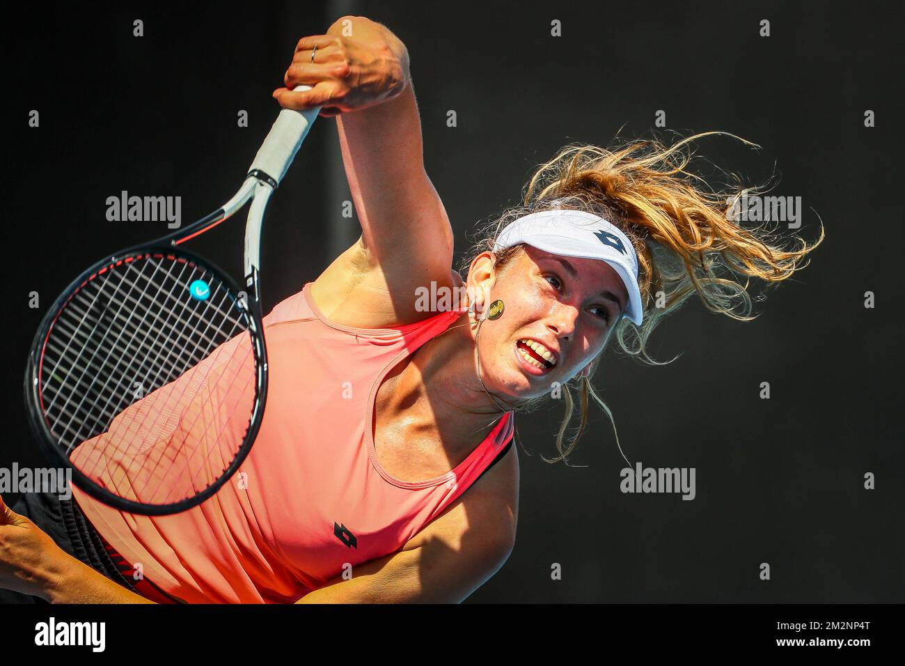 Elise Mertens è stato raffigurato in azione durante una sessione di allenamento al Grand Slam di tennis 'Australian Open', sabato 12 gennaio 2019 a Melbourne Park, Melbourne, Australia. Questo primo grande slam della stagione si svolgerà dal 14 al 27 gennaio. FOTO DI BELGA PATRICK HAMILTON Foto Stock