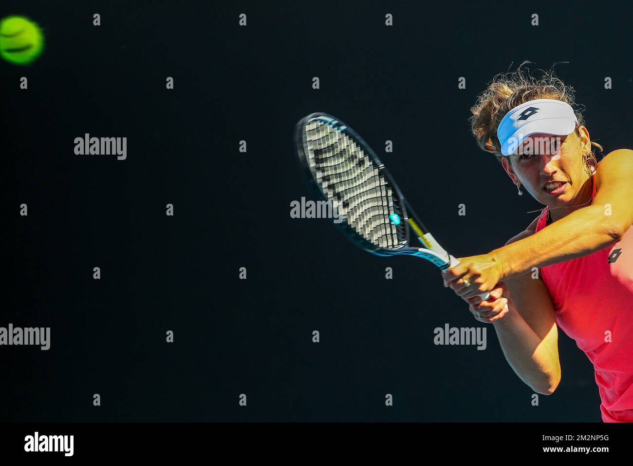 Elise Mertens è stato raffigurato in azione durante una sessione di allenamento al Grand Slam di tennis 'Australian Open', sabato 12 gennaio 2019 a Melbourne Park, Melbourne, Australia. Questo primo grande slam della stagione si svolgerà dal 14 al 27 gennaio. FOTO DI BELGA PATRICK HAMILTON Foto Stock