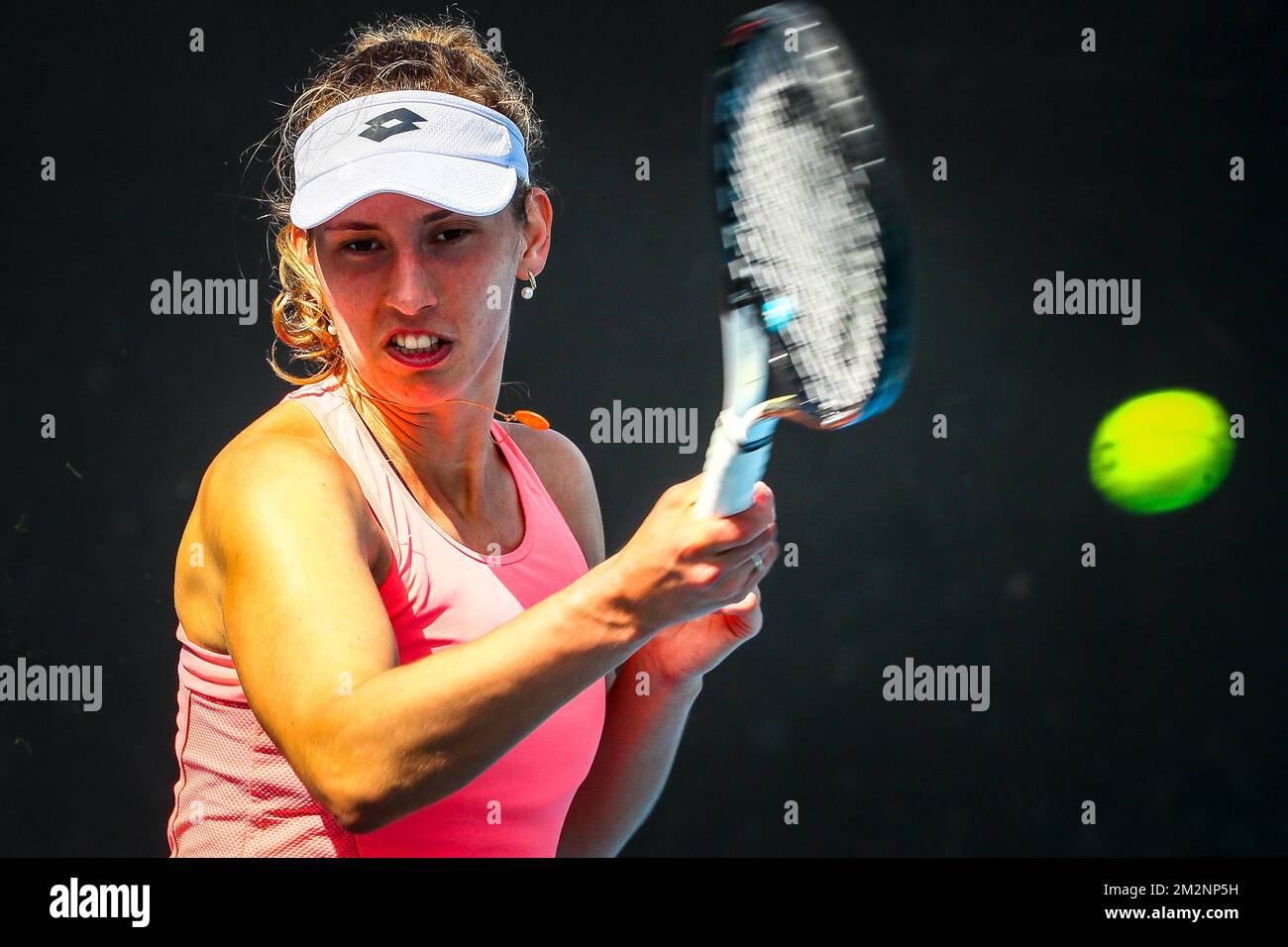 Elise Mertens è stato raffigurato in azione durante una sessione di allenamento al Grand Slam di tennis 'Australian Open', sabato 12 gennaio 2019 a Melbourne Park, Melbourne, Australia. Questo primo grande slam della stagione si svolgerà dal 14 al 27 gennaio. FOTO DI BELGA PATRICK HAMILTON Foto Stock